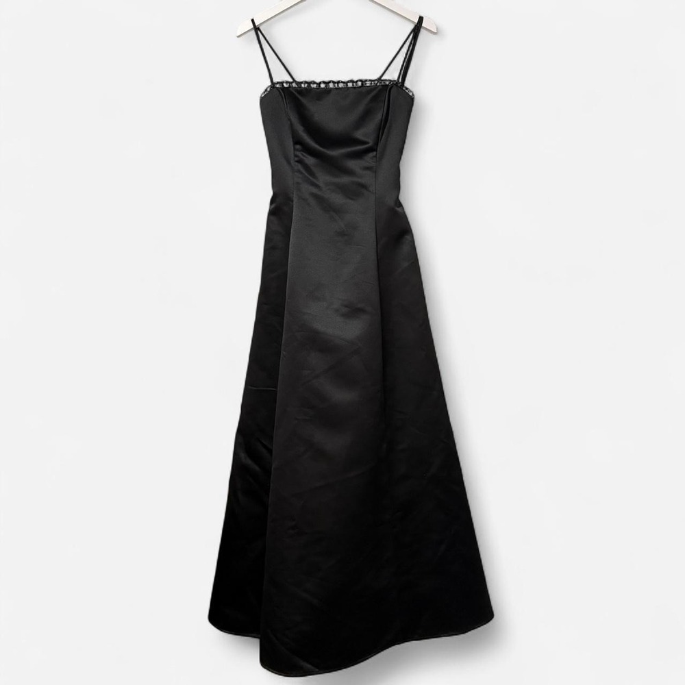 Blondie Nites Vintage Y2K Black Satin Corset Rhinestone Formal Gown 9